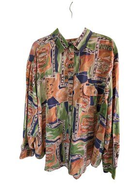 Silks Vintage Silk Tribal Geometric Shirt 3X Southwestern Art Academic